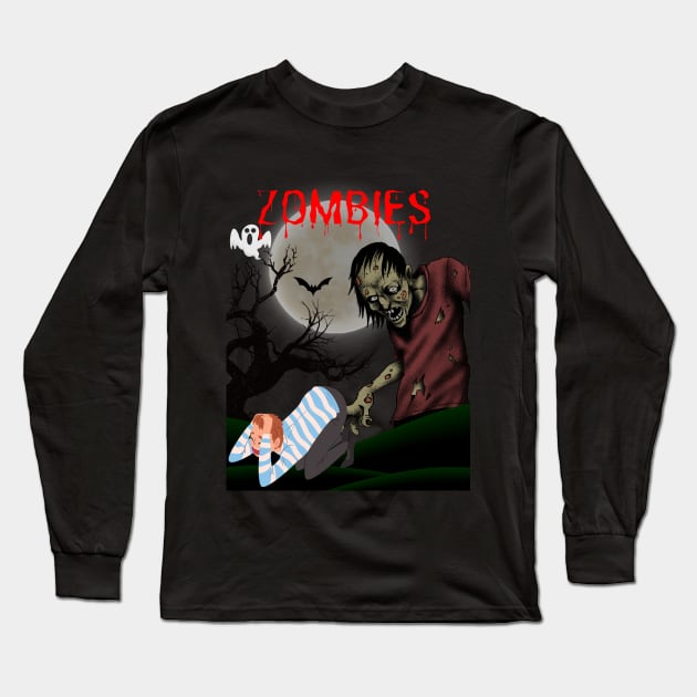 Zombies Vintage Graphic Long Sleeve T-Shirt by Designmagenta